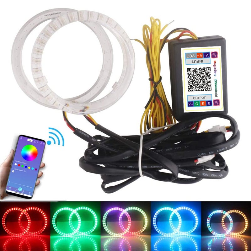 Qasim 1-Pair 95MM RGB LED Angel Eyes Universal Halo Rings for Motorcycle Car DRL Fog Lamp Turn Signal Light APP Bluetooth Control Multi-Color 12V - Image 1